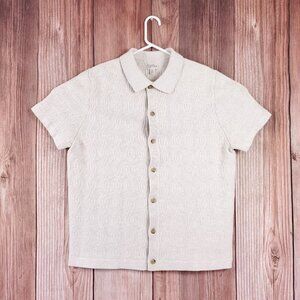 Knit for J Crew Mens XL Neutral Beige Cable Knit SS Cardigan Polo Sweater Cotton